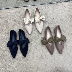 Cyflymder Bow Tie Mary Janes Shoes Women Elegant Daily Pointed Toe Flats Shoes Ladies Pu Leather Spring Autumn Casual Black Loafers New