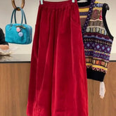 Cyflymder Autumn Vintage Red Corduroy Pants Women Casual Elastic Waist Pocket Wide Leg Pants Fashion Loose High Street Trousers 727A