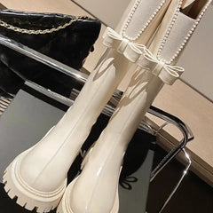 Cyflymder New Long Boot Women's Fashion High-top Knight Boots for Autumn and Winter 2026,Knee-high V-neck Pearl Bow Women's Shoes