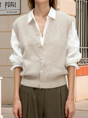Cyflymder Stylish Women s Sleeveless V Neck Button Down Cardigan Vest in Solid Color Knit - Fashionable and Versatile Choice for Any