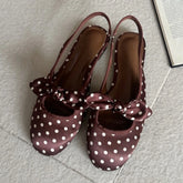 Cyflymder Novelty Polka Dot Bow Design Low Heel Women Pumps Luxury Satin Backless Flat Sandals Elegant Party Designer Dress Shoes Ladies