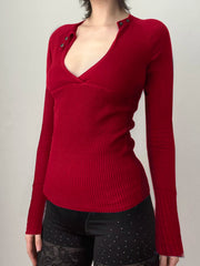 Cyflymder Retro Button-up Hollow Out Knitwear Shirts Women Casual Skinny Basic Long Sleeve Cropped Tops Streetwear Tee Shirt Lady