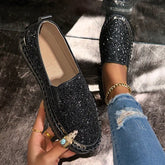 Cyflymder Women's Rhinestone Flats Comfort Thick Sole Slip on Casual Shoes Woman Fashion Gold Silver Glitter Platform Loafers