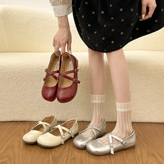 Cyflymder Summer Flat Base Shoes Girl Relaxation Fashion Round Toe Mary Jane Women Patent Faux Leather Comfort Flat Base Shoes 76