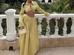 Cyflymder European/American Style Turned Collar, Flared Sleeve Short Top and Skirt Set - African High-end Stylish New Two-piece Set