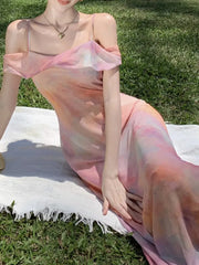 Cyflymder Summer Women Fashion Elegant Casual Midi Dress Spaghetti Strap Vintage Beach Holiday Party Vestidos Female Clothes Robe New