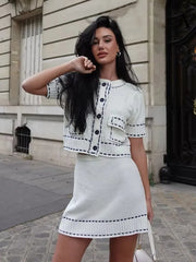 Cyflymder Elegant Knitted Cardigan Coat Women Fashion Single-Breasted Pockets Short Sleeve Crop Sweater 2025 New Summer Casual Slim Tops