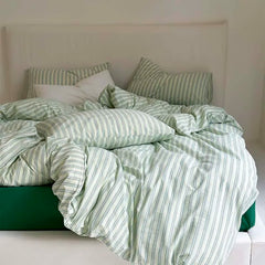 Cyflymder 100% Cotton Stripe Style Bedding set Duvet Cover Set Fitted Sheet with Pillowcase housse de couette Quilt Cover set King Size