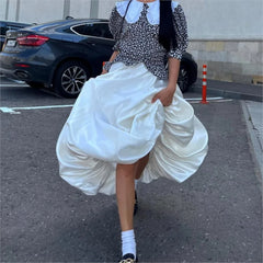 Cyflymder White Long Skirt Women Summer 2025 New Fashion Casual Simple Loose Fluffy Skirts High Waisted A-Line Elegant Party Evening Skirt