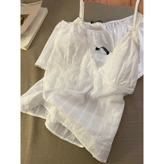 Cyflymder Girls Lace Suspender Pajamas Women's Summer New Simple Loungewear Two-piece Set