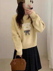 Cyflymder Y2k Aesthetic Vintage Cartoon Casual Grunge Pullovers Women Harajuku Kawaii Cute Bow Jumper Autumn Streetwear Loose Sweater
