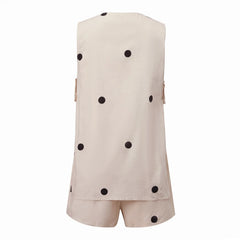 Cyflymder Women's 2 Piece Shorts Outfits Sleeveless V Neck Dot Print Button Up Tank Tops Shorts Sets