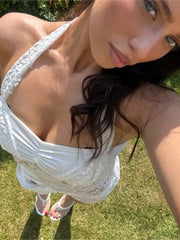 Cyflymder Elegant Women White Halter Lace Mini Dress Fashion Sleeveless Backless Sexy Club Dresses Evening Ladies Street Party Vestidos