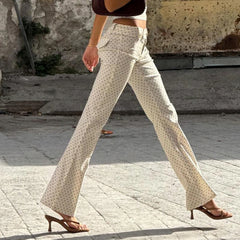 Cyflymder Chic Polka Dots Printed Long Pants For Women Y2k Streetwear Slim Low Waist Straight Leg Trousers Elegant Pencil Pants