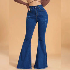 Cyflymder Fashion Scratch Women Flared Jeans New High Waist Stretch Denim Pants Female Casual Commuter Slim Fit Hip Lift Wide Leg Trousers