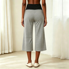 Cyflymder Women's Striped Fold Over Waist Capri Pants 2026 New Fashion Elastic Waist Flare Leg Trousers Soft Casual Loose Fit Yoga Pants