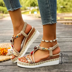 Cyflymder Fashion T-Strap Platform Sandals for Women New Mix Color Elastic Band Wedge Sandals Woman Summer Daily Open Toe Sandalias Female
