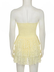 Cyflymder Holiday Slim Lace A-Line Dress Beach Style Sweet Sexy Slash Neck Sleeveless Mini Dresses For Women 2025 Summer Fashion