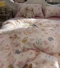 Cyflymder Cute pink dog flower plaid bedding set kid teen,twin full queen lovely puppy cotton home textile sheet pillow case quilt cover