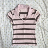 Cyflymder Stripes Maiden Chic Vintage Sweet Clothing Y2K Elegant Woman T-shirts Cute Slim Aesthetic Polo Tops Classic Harajuku Fashion Tee