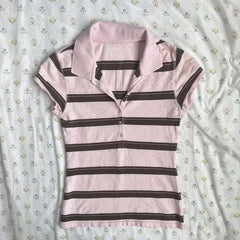 Cyflymder Stripes Maiden Chic Vintage Sweet Clothing Y2K Elegant Woman T-shirts Cute Slim Aesthetic Polo Tops Classic Harajuku Fashion Tee