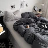 Cyflymder New Washed Cotton Pure Color Mixed Four-piece Set Series Quilt Set Multi-size Bedding Set Quilt Cover Sheet with Pillowcase