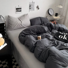 Cyflymder New Washed Cotton Pure Color Mixed Four-piece Set Series Quilt Set Multi-size Bedding Set Quilt Cover Sheet with Pillowcase