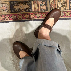 Cyflymder Elastic Band Elegant Ballet Flats Shoes Women PU Leather Round Toe Black Mary Janes Shoes Ladies Casual Comfortable Soft Loafers