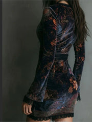Cyflymder Spring Autumn Winter Dress Women Long Sleeve V-Neck Flower Printing Sexy Elegant Evening Party Skinny Stretch Mini Bodycon