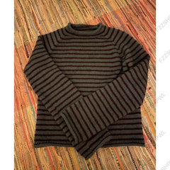 Cyflymder Women Striped Crew Neck Knit Sweater,Long Sleeve Loose Fit Pullover,Retro Casual Thick Knitwear for Autumn Winter