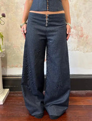 Cyflymder Low-waist checked wide-leg pants ladies Y2K vintage hook design from 2000s vintage rock court style pants for street casual wear