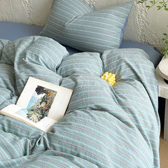 Cyflymder Luxury Pure Cotton Striped Jacquard Bedding Set High Quality Non Fading Ultra Soft Duvet Cover Kit Adult Home Decor for Bedrooms