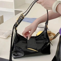 Cyflymder Retro Glossy Delicate Crossbody Bag Women High Grade Buckle Zipper One Shoulder Bags Ladies Versatile Commute Underarm Handbag