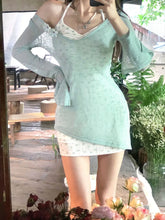 Cyflymder Summer Suit for Women Waist-hugging Short Printed Suspender Dress Thin + Long-sleeved Shirt Two-piece Set