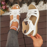 Cyflymder Summer Women Sandals New Hollow Out Wedge Flowers Casual Sandalias Retro Platform Comfortable Plus Size