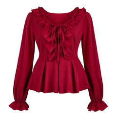 Cyflymder Women Gothic Shirts Pirate Boho Blouse Steampunk Vintage Shirt Renaissance Medieval Peasant Blouses Halloween Cosplay Costume