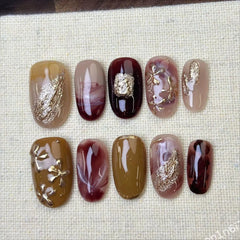Cyflymder 10Pcs Winter Handmade Press on Nails Short Oval Fake Nails Simple Wearable Stick-on Nails False Nail Uñas Накладные Ногти 네일팁
