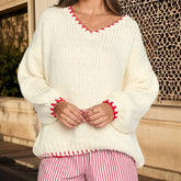 Cyflymder y2k Sweater Women Fashion Clothes Contrast Color V Neck Long Sleeve Loose Fit Knitted Tops 2000s Clothing Streetwear