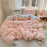 Cyflymder 3/4Pcs Cute Cartoon Cat Embroidery Heart Pompom Bedding Set Single Queen King Size 100% Cotton Duvet Cover Bed Sheet Pillowcases