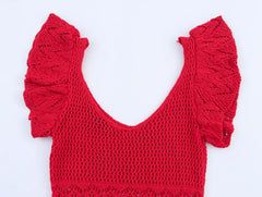 Cyflymder Sexy Vacation Summer Sexy Knitted Women's Mini Dress Fashion Solid Color Sleeveless Hollow O-Neck Straight Ladies Dress