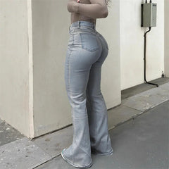 Cyflymder Spring Summer Vintage High Waist Washed Jeans Women Elastic Flared Trousers Casual Commuter Female Denim Pants Trend Streetwear