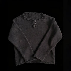 Cyflymder Minimalist Henley Knit Sweater Women Cropped Loose Thick Knit Solid Long Sleeve Casual Pullover Streetwear