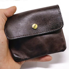 Cyflymder Genuine Leather Wallet For Men Women Vintage Handmade Short Small Men's Purse Card Holder With Zipper Coin Pocket Money Bag