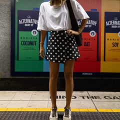 Cyflymder Women Y2K Polka Dot Denim Wrap Skirts Summer 2000s Vintage Mini Jeans Skirts Dress for Beach Vacation Streetwear