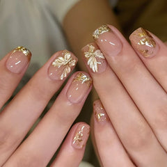 Cyflymder 3D Gold Butterfly French Wearable Nail Art Sparkling Purple Cat Eye False Nails Detachable Finished Fake Nails Press on Nails