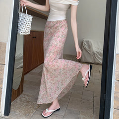 Cyflymder Women's Summer Elegant Floral High Waist Long Skirt Lady Streetwear Holiday Elastic Waist A Line Dress