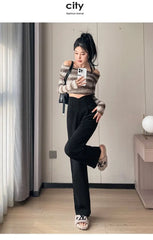 Cyflymder Gray Wide-leg Pants for Women New Spring and Autumn Slim Casual Suit Pants High-end Drapey Straight-leg Floor Mopping Pants