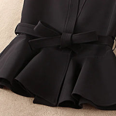 Cyflymder Korean Style V-neck Black Blazer Waistcoat Women Spring Autumn Sleeveless Belt Slim Office Lady Vest Outwear Female Vest Coat