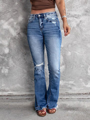 Cyflymder Women Ripped Flare Jeans Streetwear Chic Stretch Pants Bell Bottom Slim Denim Jeans Girls Party Casual Vintage Bootcut Trousers