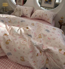 Cyflymder Cute pink dog flower plaid bedding set kid teen,twin full queen lovely puppy cotton home textile sheet pillow case quilt cover